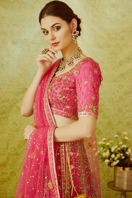Buy_Shyam Narayan Prasad_Pink Raw Silk Lehenga Set_Online_at_Aza_Fashions