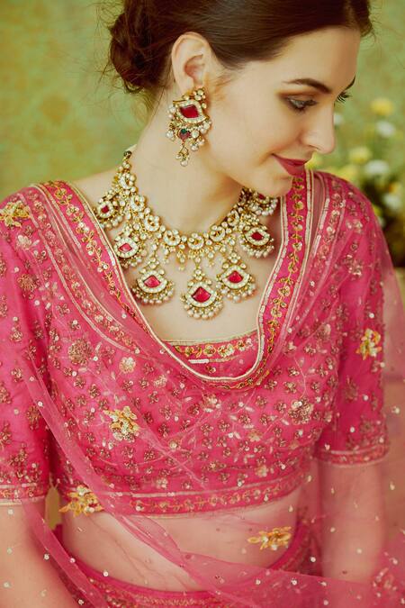 Shop_Shyam Narayan Prasad_Pink Raw Silk Lehenga Set_Online_at_Aza_Fashions