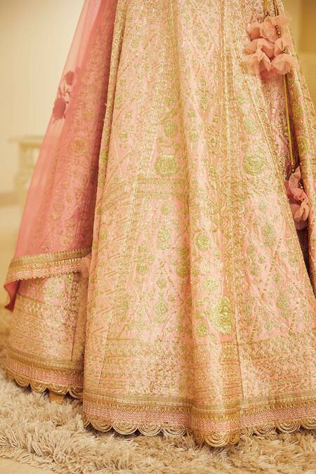 Shyam Narayan Prasad_Pink Raw Silk Round Embroidered Lehenga Set _at_Aza_Fashions