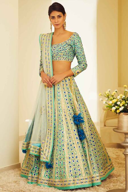 Shyam Narayan Prasad_Blue Raw Silk Round Lehenga Set _Online_at_Aza_Fashions
