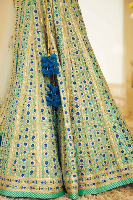 Shop_Shyam Narayan Prasad_Blue Raw Silk Round Lehenga Set _Online_at_Aza_Fashions