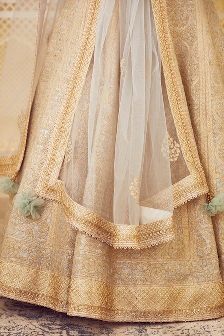 Shop_Shyam Narayan Prasad_Blue Silk Round Embroidered Lehenga Set _Online_at_Aza_Fashions