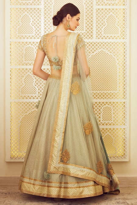 Shop Shyam Narayan Prasad Green Silk Round Chanderi Lehenga Set at Aza Fashions Shop_Shyam Narayan Prasad_Green Silk Round Chanderi Lehenga Set _at_Aza_Fashions