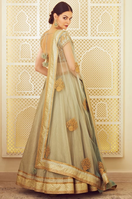 Buy Shyam Narayan Prasad Green Silk Round Chanderi Lehenga Set Online at Aza Fashions Buy_Shyam Narayan Prasad_Green Silk Round Chanderi Lehenga Set _Online_at_Aza_Fashions