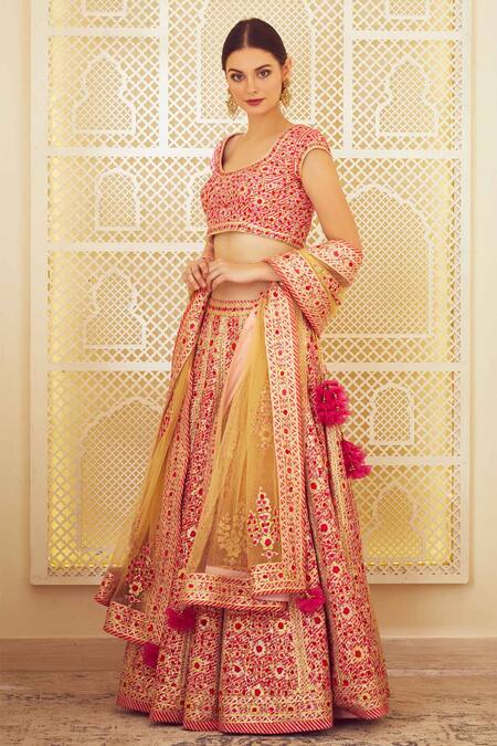 Buy_Shyam Narayan Prasad_Pink Raw Silk Round Lehenga Set _Online_at_Aza_Fashions