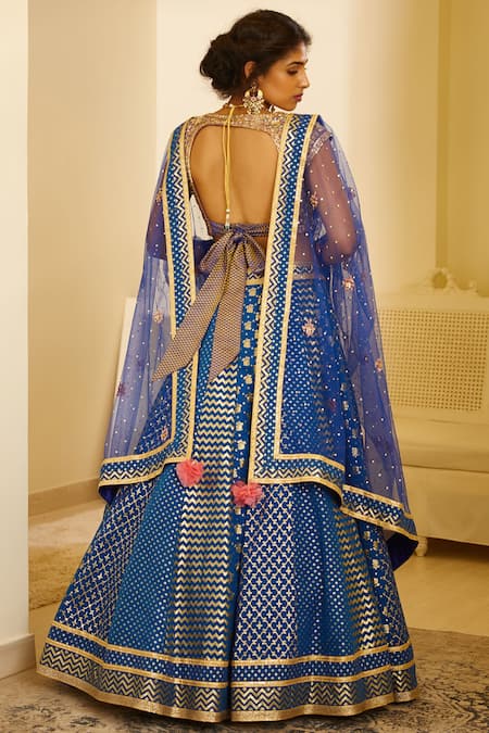 Shop Shyam Narayan Prasad Blue Chanderi, , Silk Round Lehenga Set at Aza Fashions Shop_Shyam Narayan Prasad_Blue Chanderi, , Silk Round Lehenga Set _at_Aza_Fashions