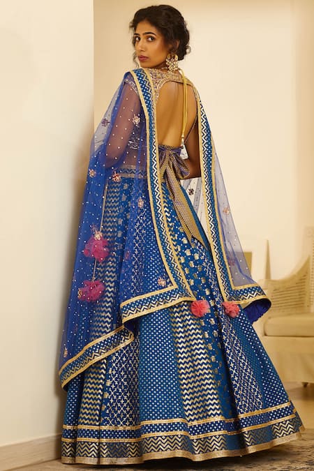 Buy Shyam Narayan Prasad Blue Chanderi, , Silk Round Lehenga Set Online at Aza Fashions Buy_Shyam Narayan Prasad_Blue Chanderi, , Silk Round Lehenga Set _Online_at_Aza_Fashions