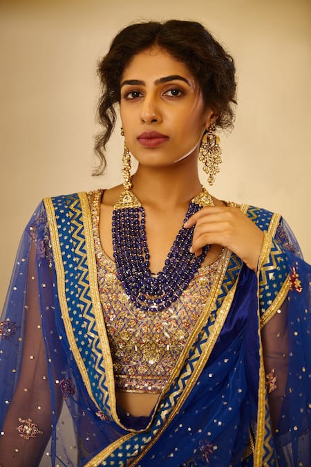 Shop Shyam Narayan Prasad Blue Chanderi, , Silk Round Lehenga Set Online at Aza Fashions Shop_Shyam Narayan Prasad_Blue Chanderi, , Silk Round Lehenga Set _Online_at_Aza_Fashions