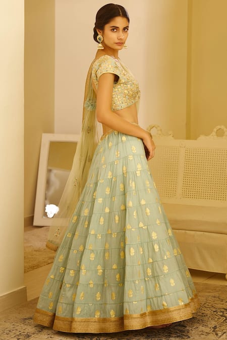 Buy Shyam Narayan Prasad Green Chanderi Lehenga Set Online at Aza Fashions Buy_Shyam Narayan Prasad_Green Chanderi Lehenga Set _Online_at_Aza_Fashions