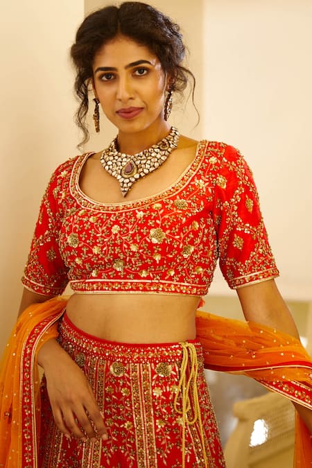 Buy Shyam Narayan Prasad Red Raw Silk Lehenga Set Online at Aza Fashions Buy_Shyam Narayan Prasad_Red Raw Silk Lehenga Set _Online_at_Aza_Fashions