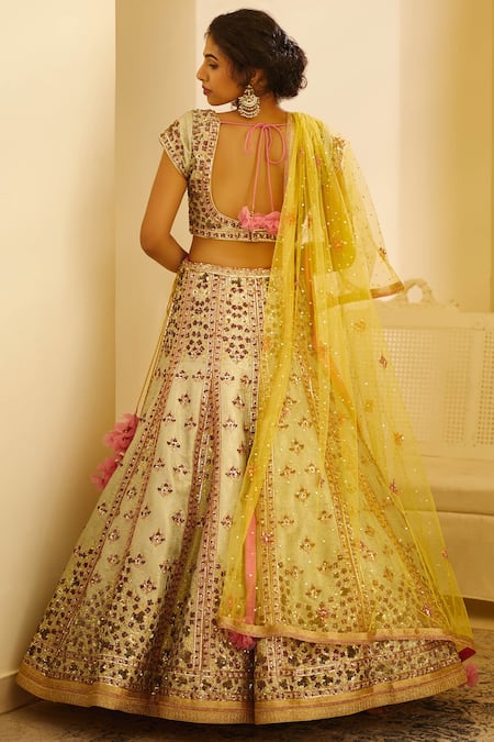 Shop Shyam Narayan Prasad Green Silk Embellished Lehenga Set at Aza Fashions Shop_Shyam Narayan Prasad_Green Silk Embellished Lehenga Set _at_Aza_Fashions