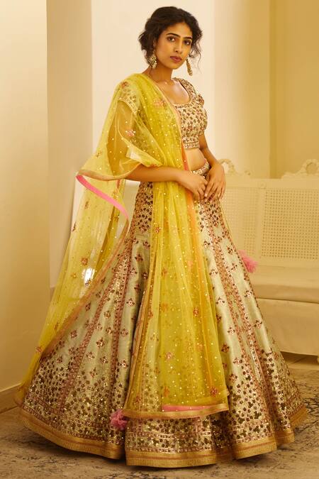 Shyam Narayan Prasad Green Silk Embellished Lehenga Set Online at Aza Fashions Shyam Narayan Prasad_Green Silk Embellished Lehenga Set _Online_at_Aza_Fashions