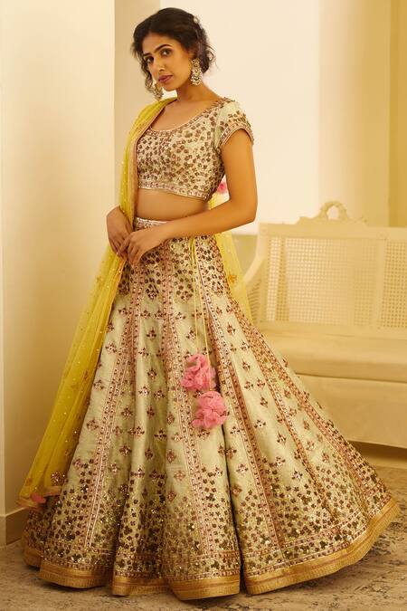 Buy Shyam Narayan Prasad Green Silk Embellished Lehenga Set Online at Aza Fashions Buy_Shyam Narayan Prasad_Green Silk Embellished Lehenga Set _Online_at_Aza_Fashions
