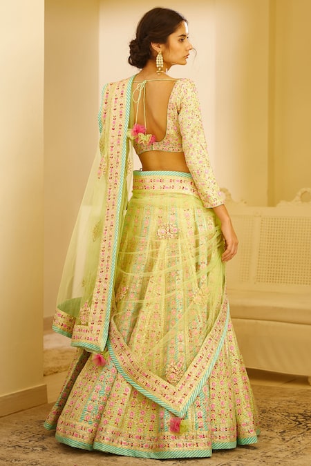 Shop_Shyam Narayan Prasad_Multi Color Raw Silk Gota Patti Round Lehenga Set _at_Aza_Fashions