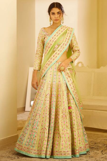 Shyam Narayan Prasad_Multi Color Raw Silk Gota Patti Round Lehenga Set _Online_at_Aza_Fashions