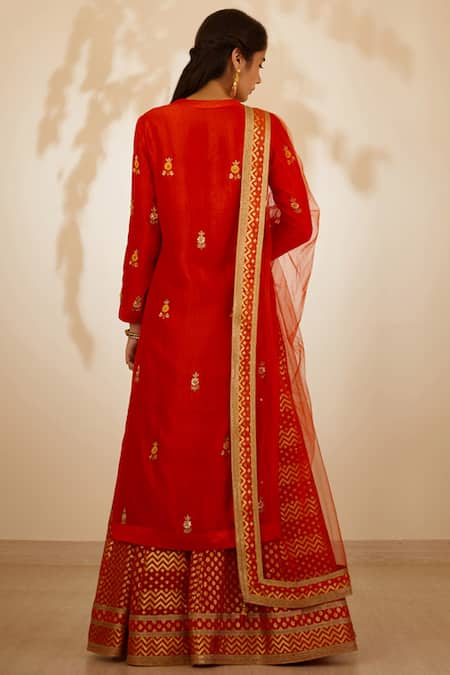Shyam Narayan Prasad Silk Chanderi Kurta Lehenga Set 