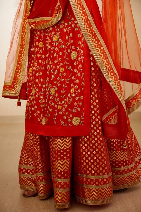 Shyam Narayan Prasad_Orange Silk Chanderi Kurta Lehenga Set _at_Aza_Fashions