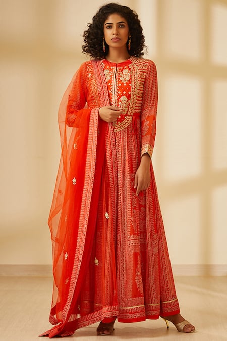 Shyam Narayan Prasad Silk Block Printed Anarkali Set 
