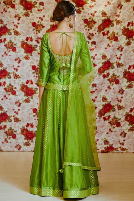 Shyam Narayan Prasad Silk Chanderi Kurta Lehenga Set 