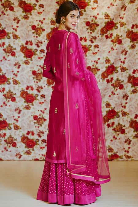 Buy Shyam Narayan Prasad Pink Silk, Georgette Round Embroidered Kurta Lehenga Set Online at Aza Fashions Buy_Shyam Narayan Prasad_Pink Silk, Georgette Round Embroidered Kurta Lehenga Set _Online_at_Aza_Fashions