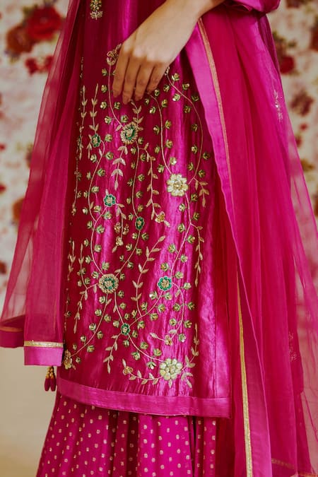 Shop Shyam Narayan Prasad Pink Silk, Georgette Round Embroidered Kurta Lehenga Set Online at Aza Fashions Shop_Shyam Narayan Prasad_Pink Silk, Georgette Round Embroidered Kurta Lehenga Set _Online_at_Aza_Fashions