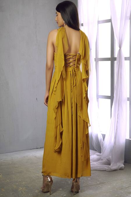 Shop_Shloka Khialani_Yellow Embroidered Corset Kurta Set_at_Aza_Fashions