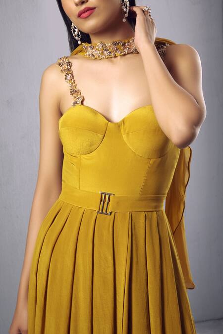 Buy_Shloka Khialani_Yellow Embroidered Corset Kurta Set_Online_at_Aza_Fashions