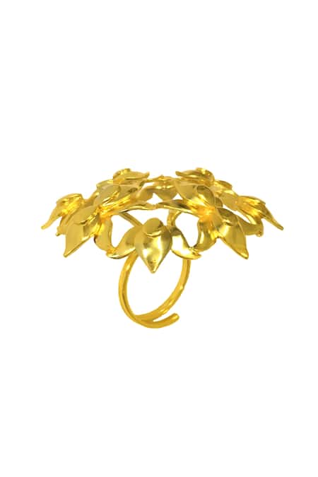 Ornamaas Gold Plated Lotus Carved Adjustable Ring 