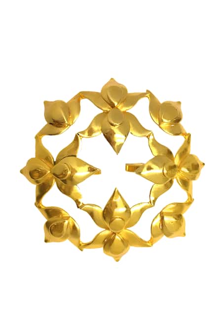 Shop Ornamaas Gold Plated Lotus Carved Adjustable Ring at Aza Fashions Shop_Ornamaas_Gold Plated Lotus Carved Adjustable Ring _at_Aza_Fashions