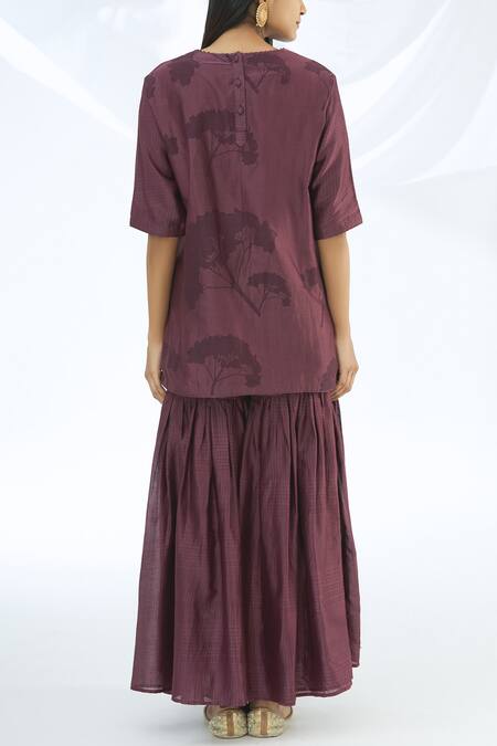 Shop_Shagun Manchanda_Purple Chanderi Silk Round Kurta Sharara Set  _at_Aza_Fashions