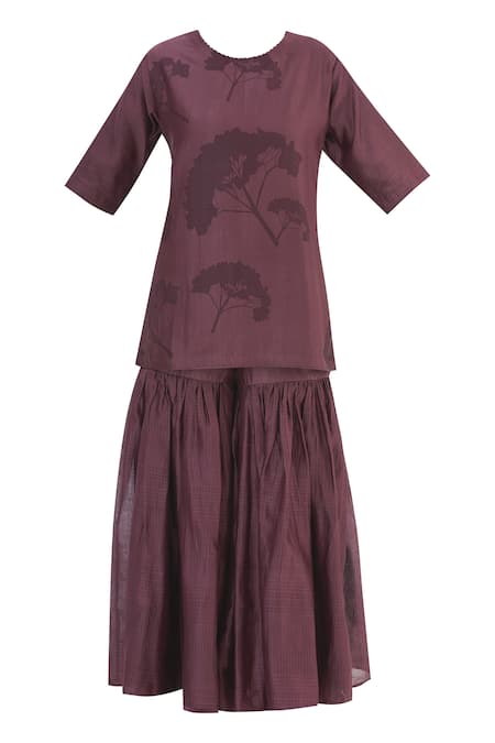 Buy_Shagun Manchanda_Purple Chanderi Silk Round Kurta Sharara Set  _Online_at_Aza_Fashions