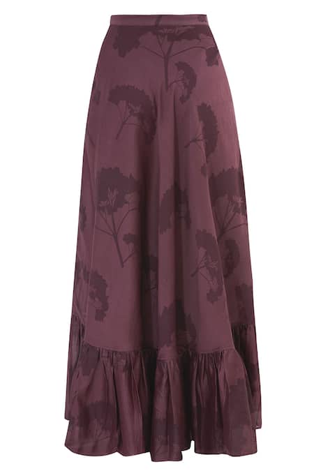 Shop_Shagun Manchanda_Purple Chanderi Silk Printed Skirt _at_Aza_Fashions