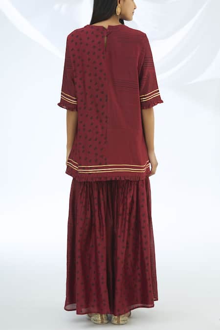Shop_Shagun Manchanda_Maroon Chanderi Silk Round Kurta Sharara Set  _at_Aza_Fashions
