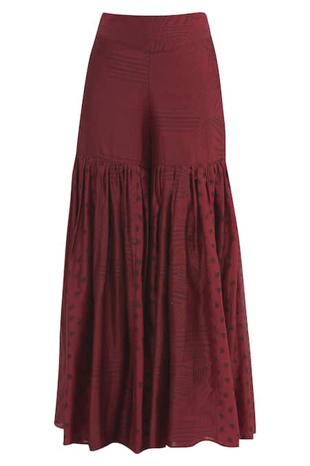 Shop_Shagun Manchanda_Maroon Chanderi Silk Round Kurta Sharara Set  _Online_at_Aza_Fashions