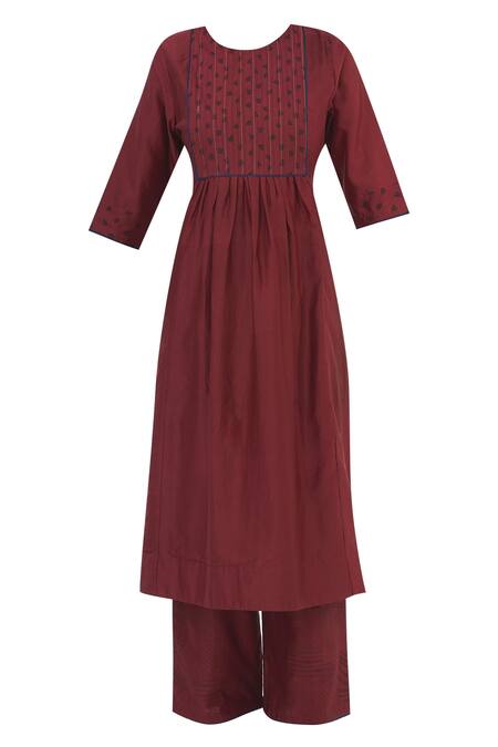 Buy_Shagun Manchanda_Maroon Chanderi Silk Round Kurta Set  _Online_at_Aza_Fashions