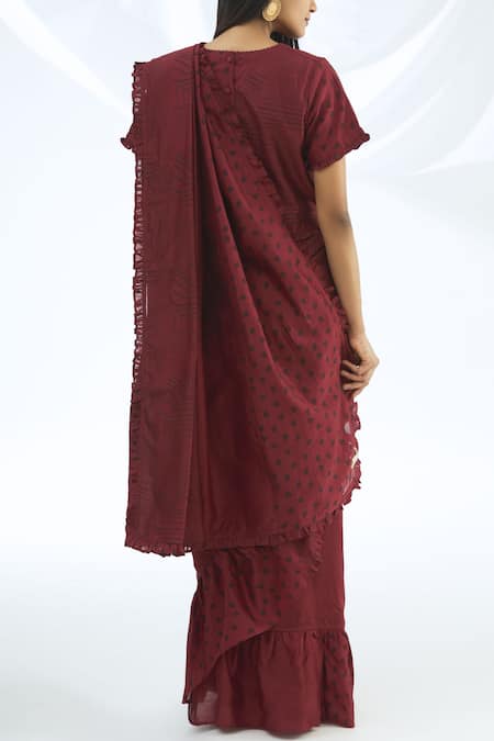 Shop_Shagun Manchanda_Wine Chanderi Silk Printed Saree  _at_Aza_Fashions