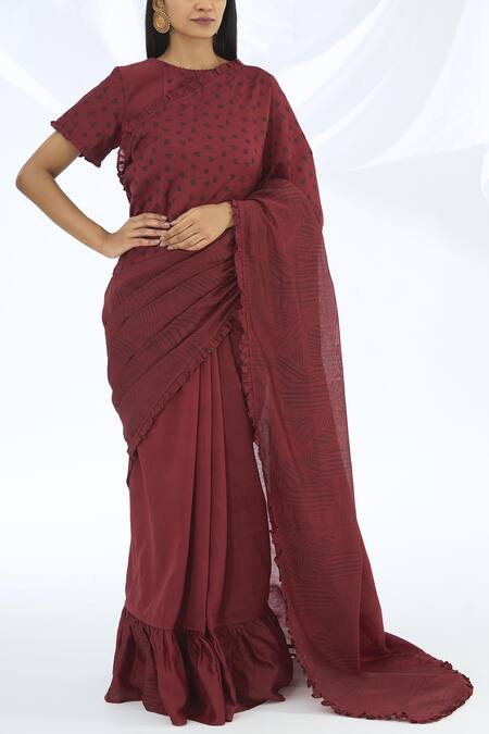 Shagun Manchanda_Wine Chanderi Silk Printed Saree  _Online_at_Aza_Fashions