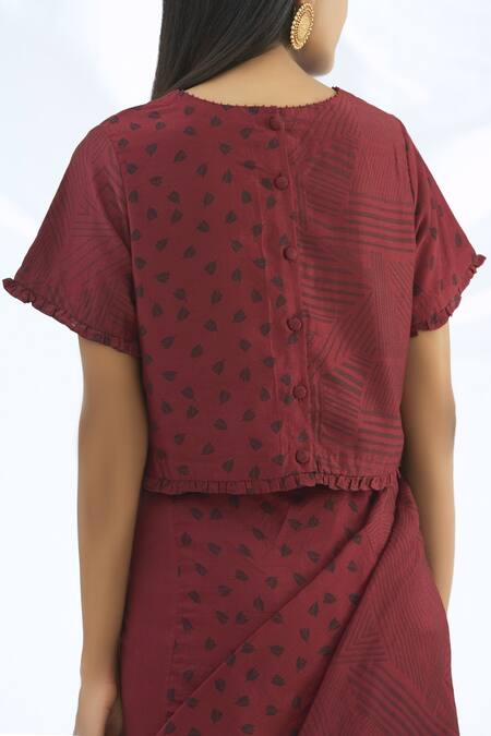 Shop_Shagun Manchanda_Wine Chanderi Silk Round Blouse _at_Aza_Fashions