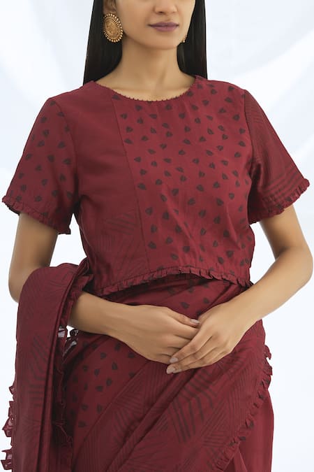 Shagun Manchanda_Wine Chanderi Silk Round Blouse _Online_at_Aza_Fashions