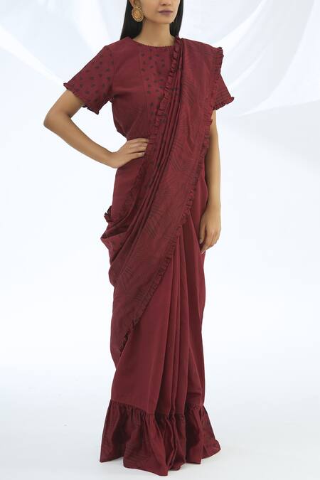 Buy_Shagun Manchanda_Wine Chanderi Silk Round Blouse _Online_at_Aza_Fashions
