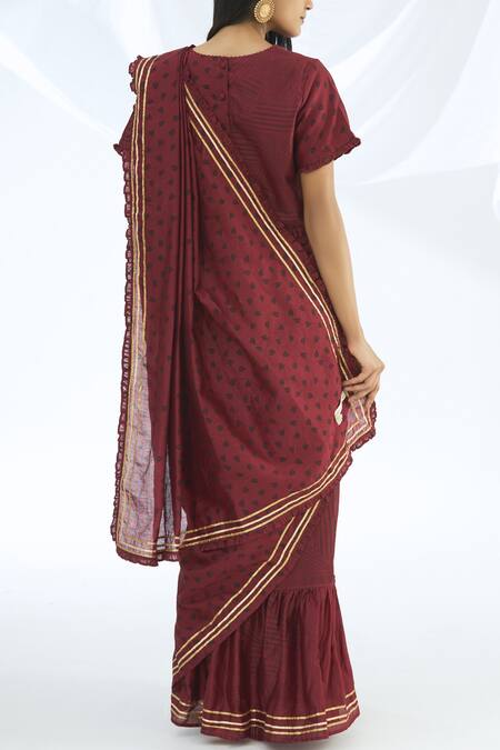 Shop_Shagun Manchanda_Wine Chanderi Silk Printed Saree  _at_Aza_Fashions