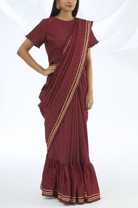 Shagun Manchanda_Wine Chanderi Silk Printed Saree  _Online_at_Aza_Fashions