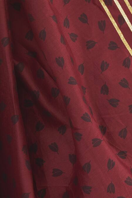 Shop_Shagun Manchanda_Wine Chanderi Silk Printed Saree  _Online_at_Aza_Fashions