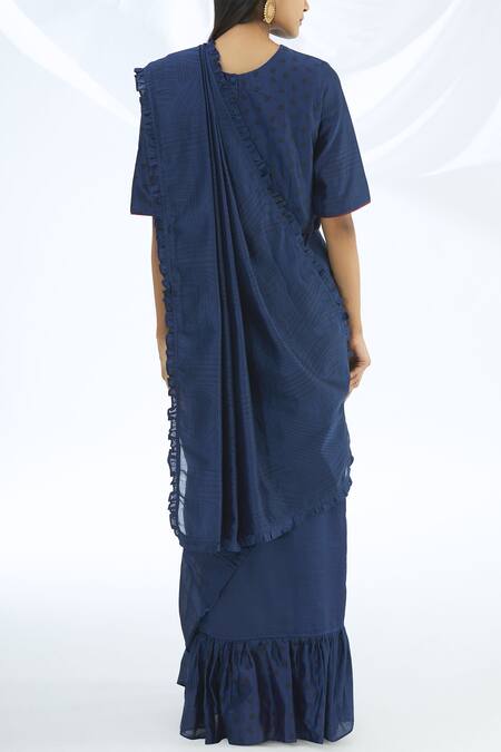 Shop_Shagun Manchanda_Blue Chanderi Silk Printed Saree  _at_Aza_Fashions