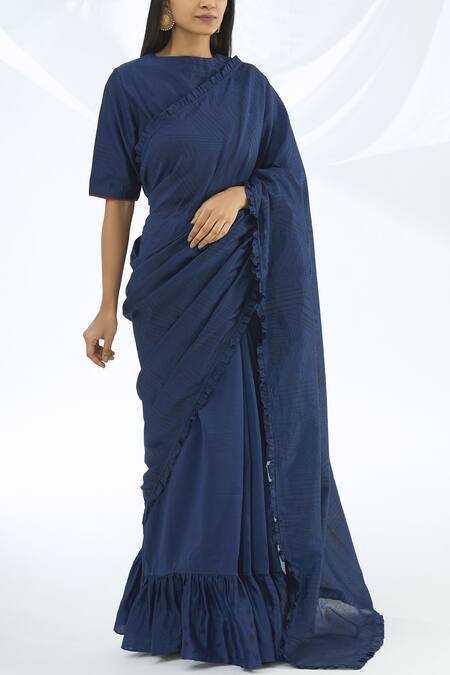 Shagun Manchanda_Blue Chanderi Silk Printed Saree  _Online_at_Aza_Fashions