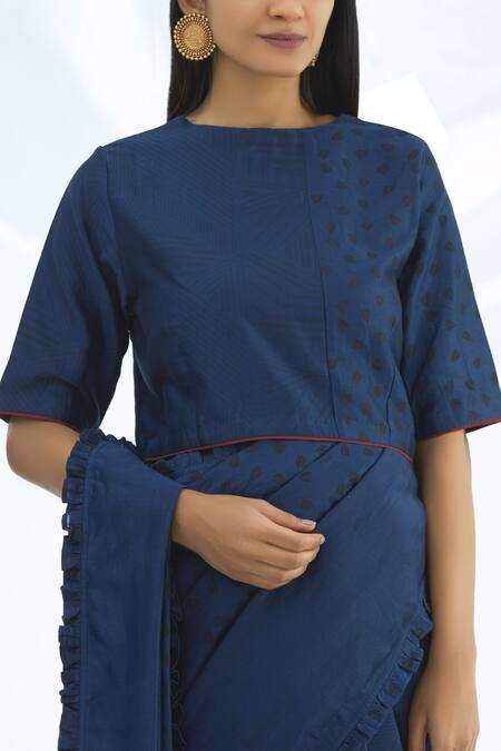 Shagun Manchanda_Blue Chanderi Silk Round Printed Blouse _Online_at_Aza_Fashions