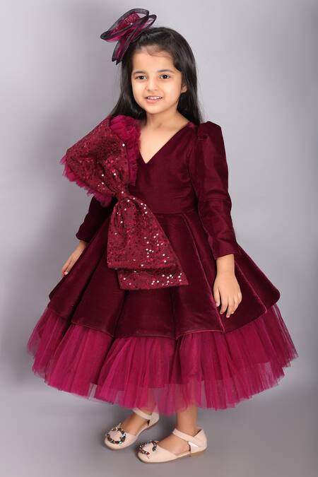 Shop_Janyas Closet_Maroon Velvet Gown With Hair Clip _Online_at_Aza_Fashions