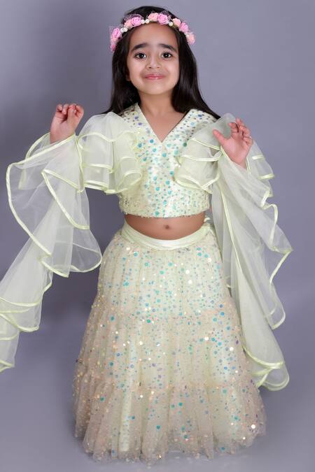 Janyas Closet_Green Sequin Lehenga Set With Tiara _Online_at_Aza_Fashions