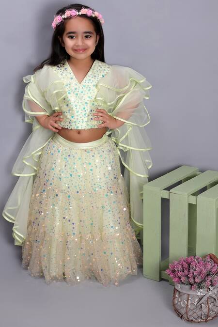Buy_Janyas Closet_Green Sequin Lehenga Set With Tiara _Online_at_Aza_Fashions