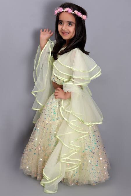 Shop_Janyas Closet_Green Sequin Lehenga Set With Tiara _Online_at_Aza_Fashions